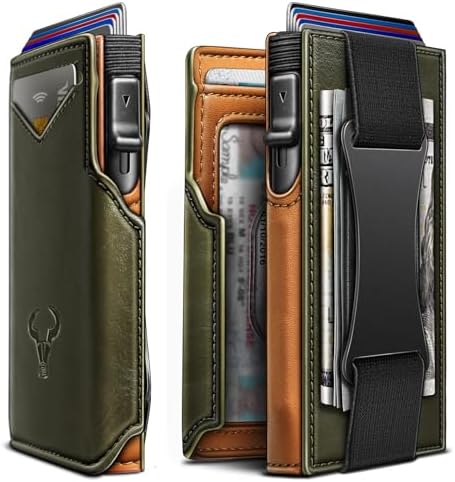 Men Slim Leather Wallet Metal Case Money Clip-Magnetic Closure