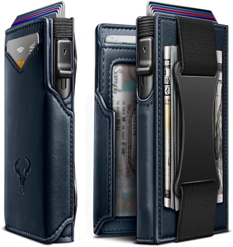 Men Slim Leather Wallet Metal Case Money Clip-Magnetic Closure