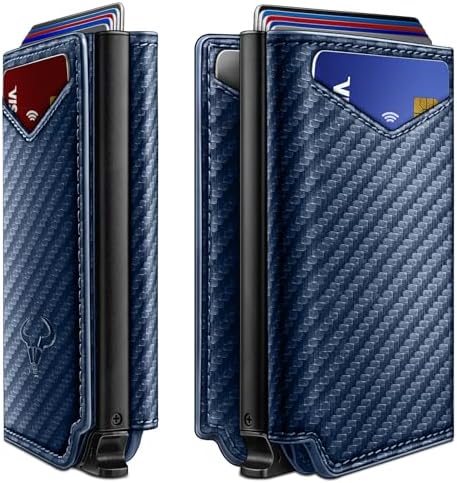 Men Slim Leather Wallet Metal Case Money Clip-Magnetic Closure