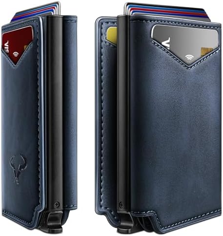 Men Slim Leather Wallet Metal Case Money Clip-Magnetic Closure