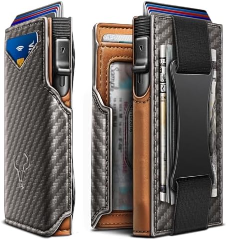Men Slim Leather Wallet Metal Case Money Clip-Magnetic Closure