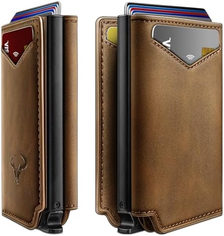 Men Slim Leather Wallet Metal Case Money Clip-Magnetic Closure
