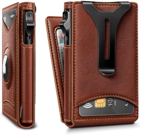 Men Slim Magnetic Leather Airtag Wallet Metal Case Money Clip