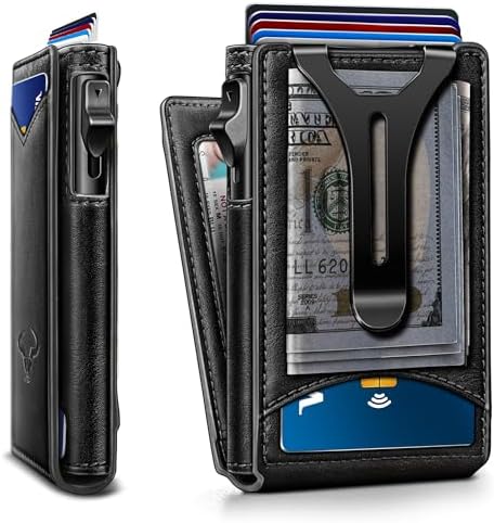 Men Slim Magnetic Leather Wallet Metal Case Money Clip 9 Cards