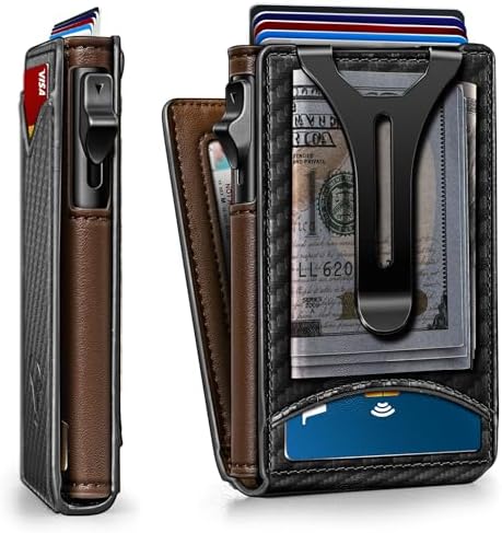 Men Slim Magnetic Leather Wallet Metal Case Money Clip 9 Cards