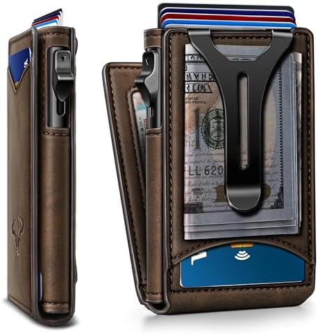 Men Slim Magnetic Leather Wallet Metal Case Money Clip 9 Cards