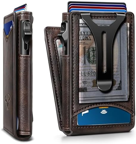 Men Slim Magnetic Leather Wallet Metal Case Money Clip 9 Cards