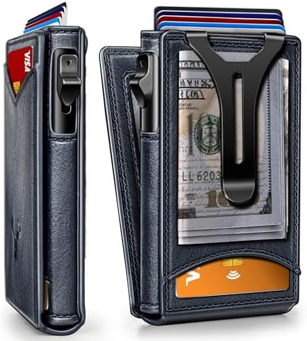 Men Slim Magnetic Leather Wallet Metal Case Money Clip 9 Cards