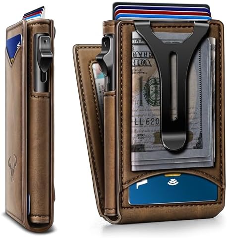 Men Slim Magnetic Leather Wallet Metal Case Money Clip 9 Cards