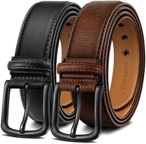 Men Trimmable Leather Belt 2Pack-Metal Eyelets 1.5″