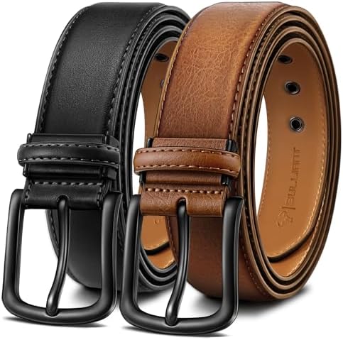 Men Trimmable Leather Belt 2Pack-Metal Eyelets 1.5″