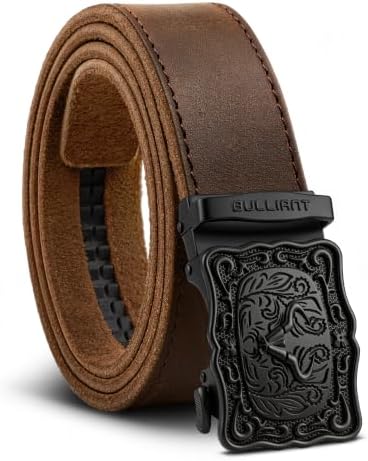 Men Western Full Grain Leather Ratchet Gift Belt Trimmable 1.5″