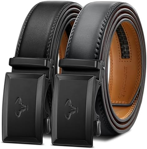 Men's 2-Pack Ratchet Leather Belt Trimmable 1 3/8″