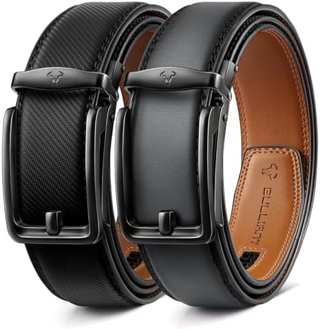 Men's 2-Pack Ratchet Leather Belt Trimmable 1 3/8″