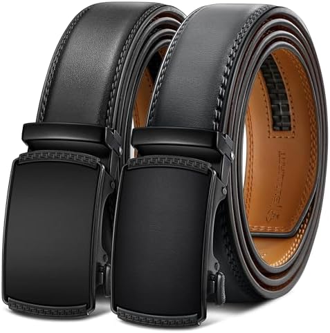 Men's 2-Pack Ratchet Leather Belt Trimmable 1 3/8″