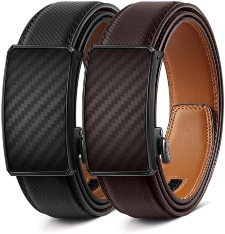 Men's 2-Pack Ratchet Leather Belt Trimmable 1 3/8″
