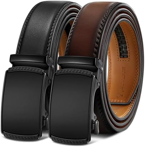 Men's 2-Pack Ratchet Leather Belt Trimmable 1 3/8″