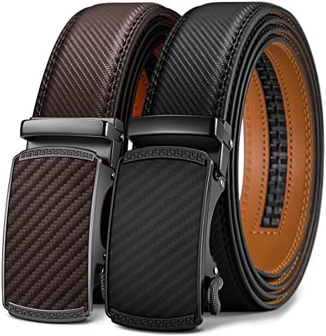 Men's 2-Pack Ratchet Leather Belt Trimmable 1 3/8″