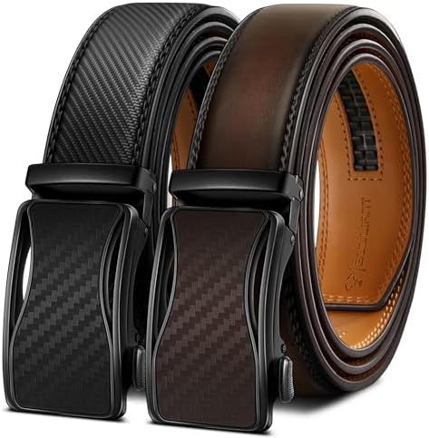 Men's 2-Pack Ratchet Leather Belt Trimmable 1 3/8″
