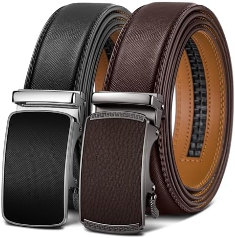Men's 2-Pack Ratchet Leather Belt Trimmable 1 3/8″
