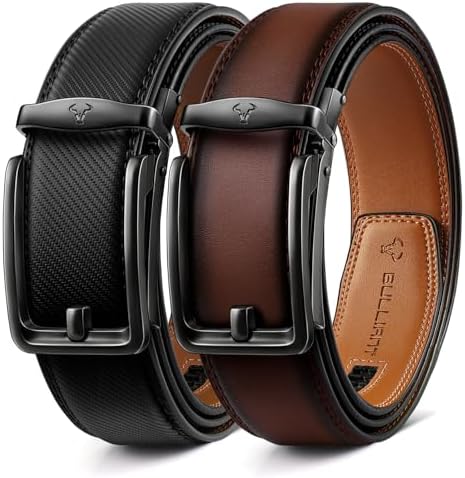 Men's 2-Pack Ratchet Leather Belt Trimmable 1 3/8″
