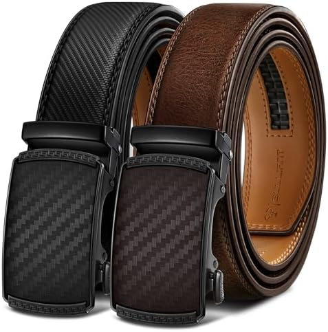 Men's 2-Pack Ratchet Leather Belt Trimmable 1 3/8″