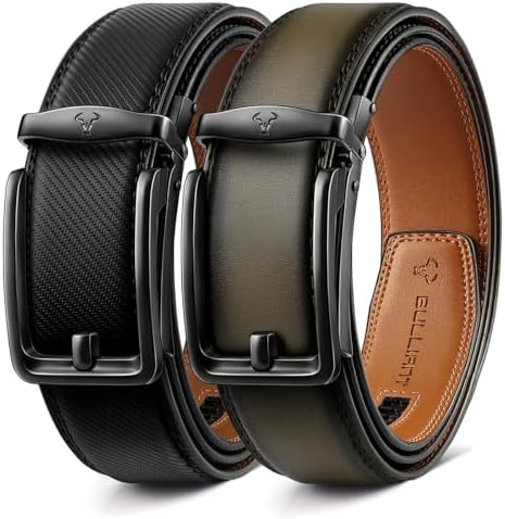 Men's 2-Pack Ratchet Leather Belt Trimmable 1 3/8″