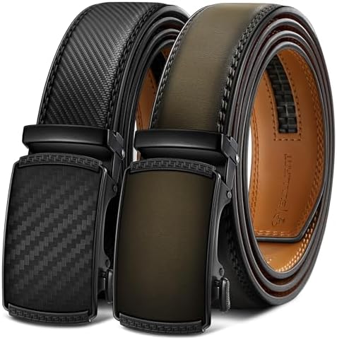 Men's 2-Pack Ratchet Leather Belt Trimmable 1 3/8″