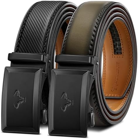 Men's 2-Pack Ratchet Leather Belt Trimmable 1 3/8″