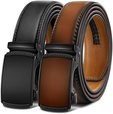 Men's 2-Pack Ratchet Leather Belt Trimmable 1 3/8″