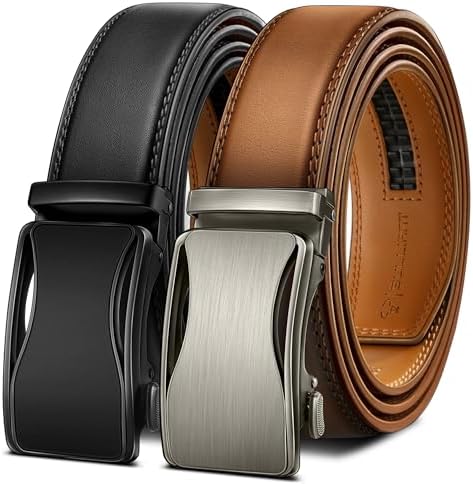 Men's 2-Pack Ratchet Leather Belt Trimmable 1 3/8″