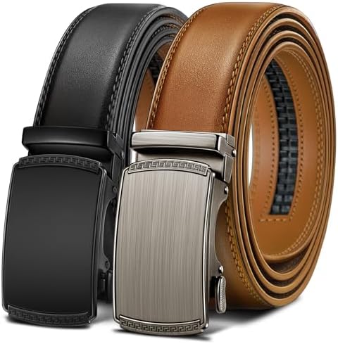 Men's 2-Pack Ratchet Leather Belt Trimmable 1 3/8″