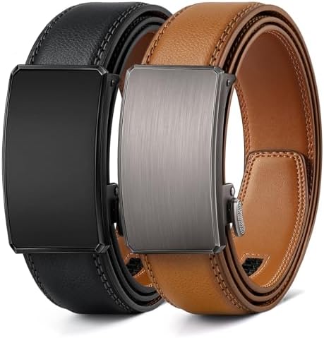 Men's 2-Pack Ratchet Leather Belt Trimmable 1 3/8″