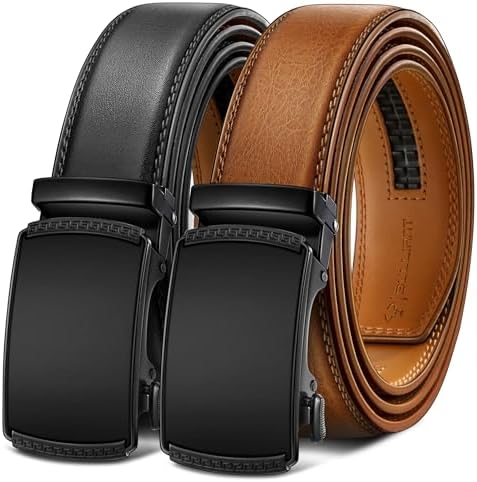 Men's 2-Pack Ratchet Leather Belt Trimmable 1 3/8″
