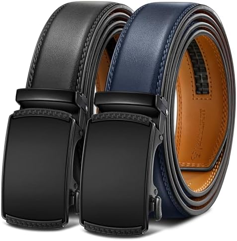 Men's 2-Pack Ratchet Leather Belt Trimmable 1 3/8″