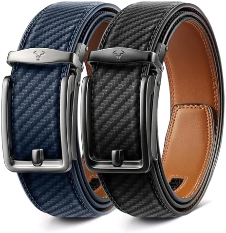 Men's 2-Pack Ratchet Leather Belt Trimmable 1 3/8″