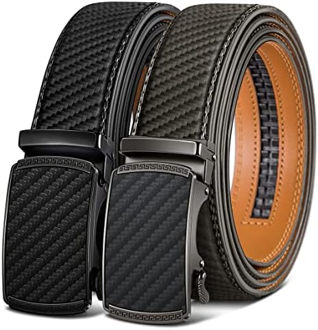Men's 2-Pack Ratchet Leather Belt Trimmable 1 3/8″