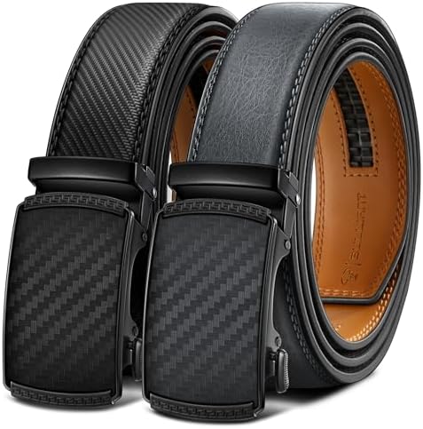 Men's 2-Pack Ratchet Leather Belt Trimmable 1 3/8″