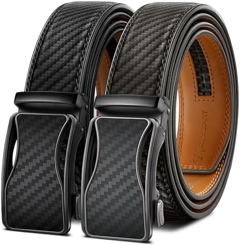 Men's 2-Pack Ratchet Leather Belt Trimmable 1 3/8″