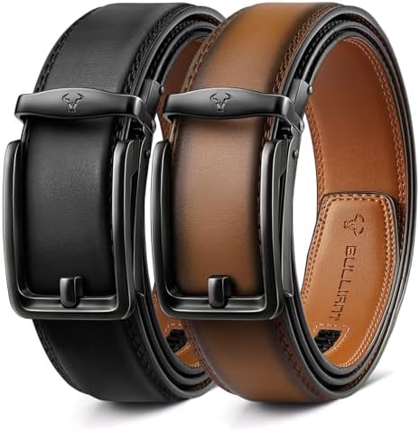 Men's 2-Pack Ratchet Leather Belt Trimmable 1 3/8″