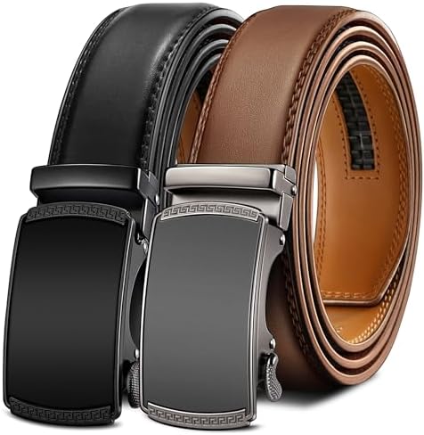 Men's 2-Pack Ratchet Leather Belt Trimmable 1 3/8″