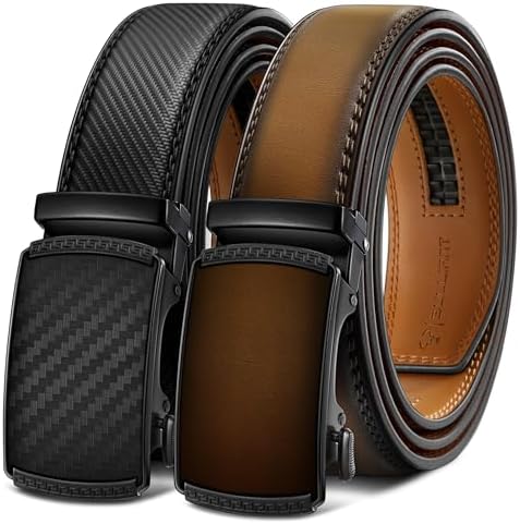 Men's 2-Pack Ratchet Leather Belt Trimmable 1 3/8″
