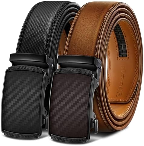 Men's 2-Pack Ratchet Leather Belt Trimmable 1 3/8″