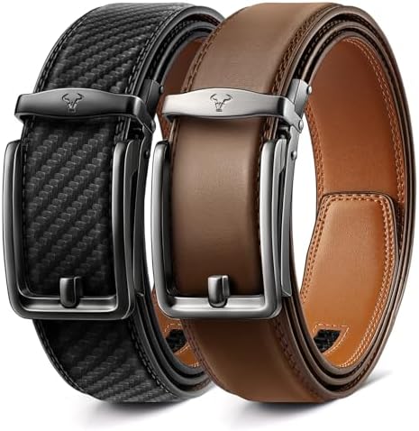 Men's 2-Pack Ratchet Leather Belt Trimmable 1 3/8″