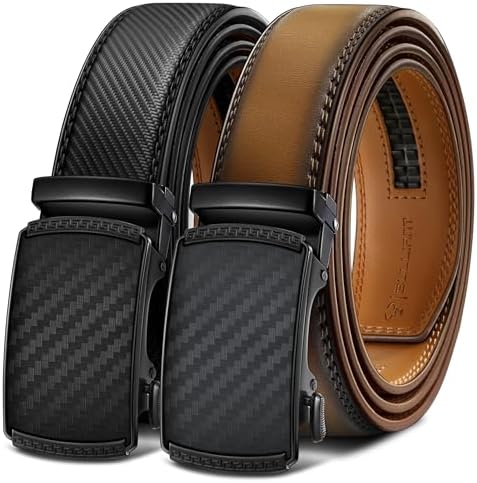 Men's 2-Pack Ratchet Leather Belt Trimmable 1 3/8″
