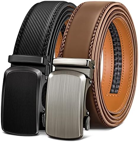 Men's 2-Pack Ratchet Leather Belt Trimmable 1 3/8″