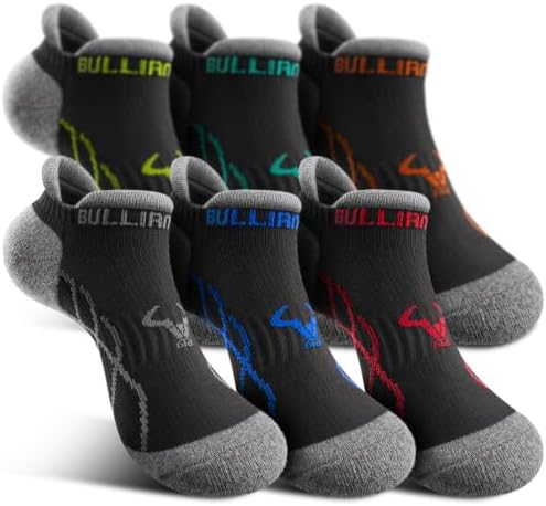 Men's 6-Pack Cushioned Athletic Running Ankle Socks-Arch Support