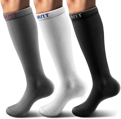 Men's Cushioned Compression Knee High Sports Recovery Socks 3Pack