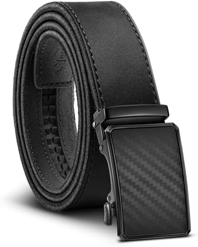 Men's Full Grain Leather Ratchet Belt Trimmable 1 3/8″