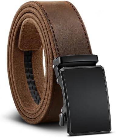 Men's Full Grain Leather Ratchet Belt Trimmable 1 3/8″